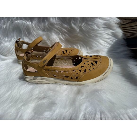 JBU by Jambu Leather Mustard color Hibiscus Casual Mary Jane Size 8.5 Wide - Picture 3 of 5